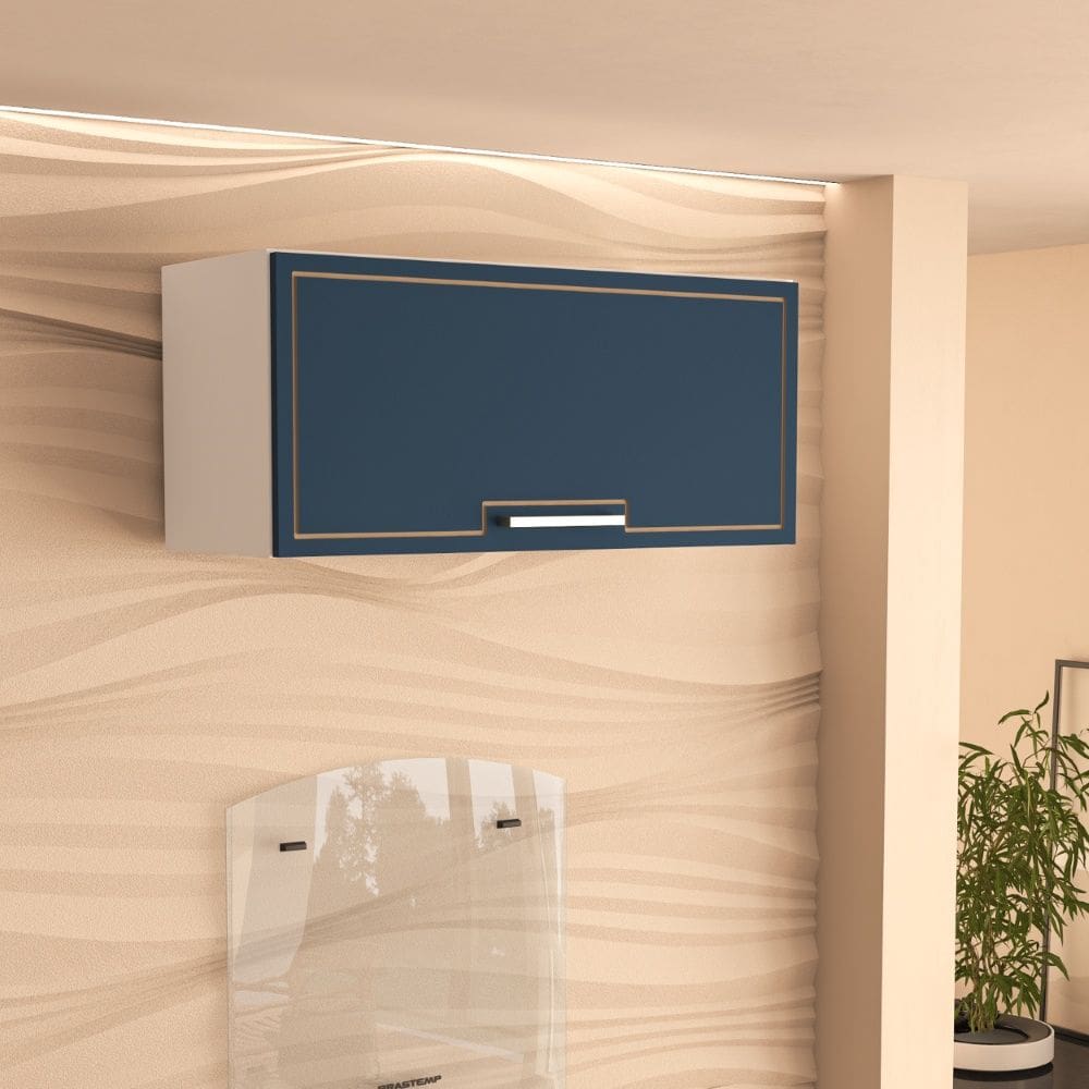 Armário Aéreo 1 porta basculante Amara Branco Azul Politorno Móveis