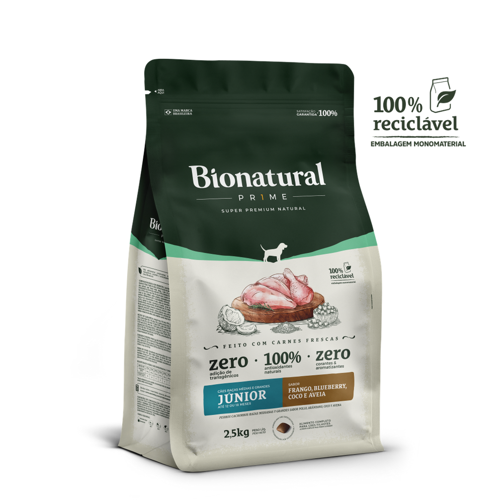 Ração Bionatural Prime Cães Raças Médias e Grandes Junior Frango 2,5Kg