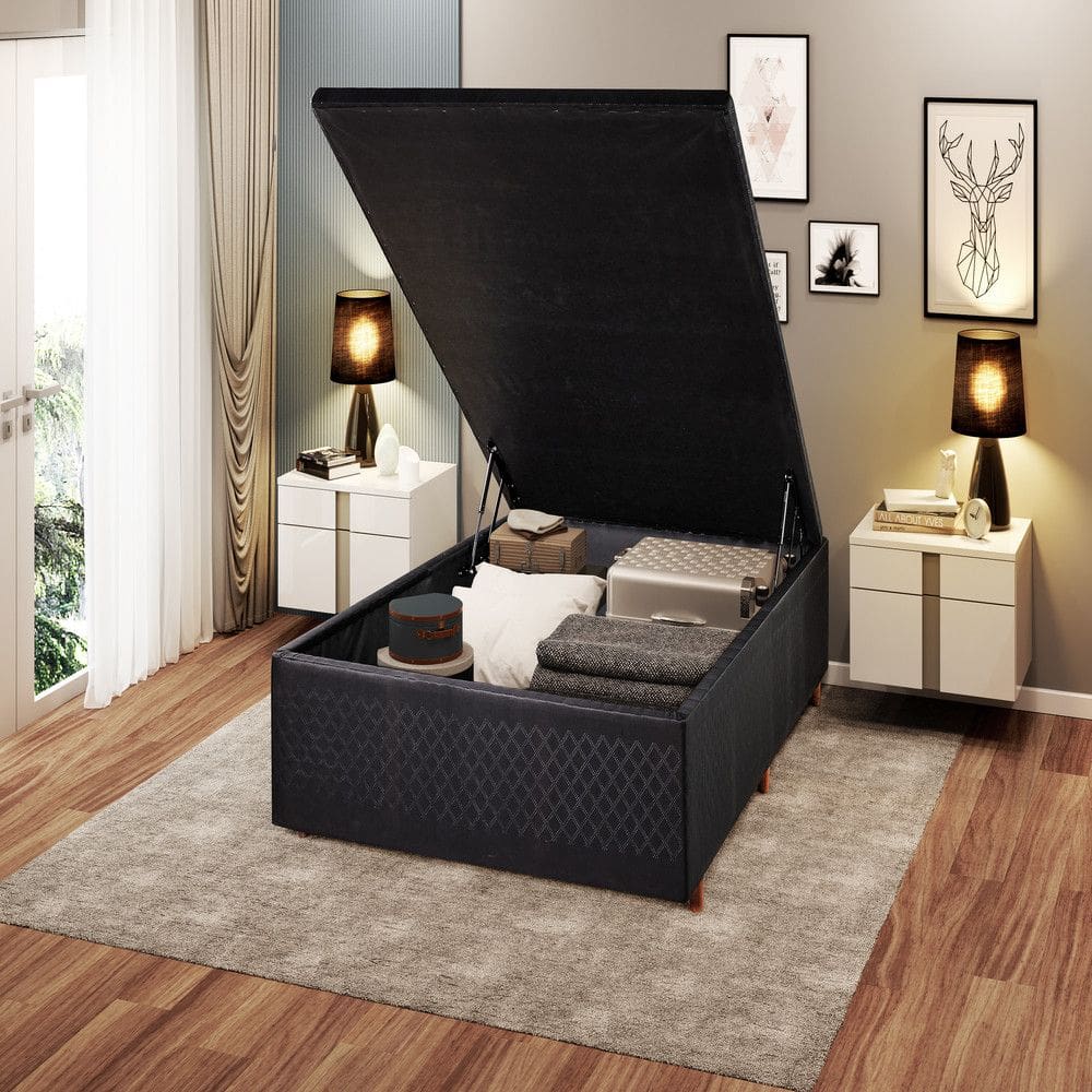 Base Box Bau Casal 138cm Quadriculado Cristalflex