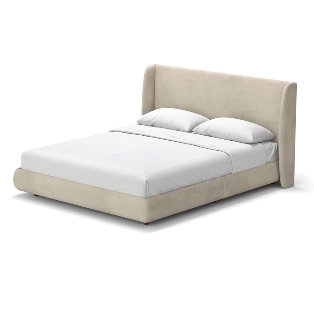 Cama Queen Base Estofada Boucle Com Cabeceira Slim Damie