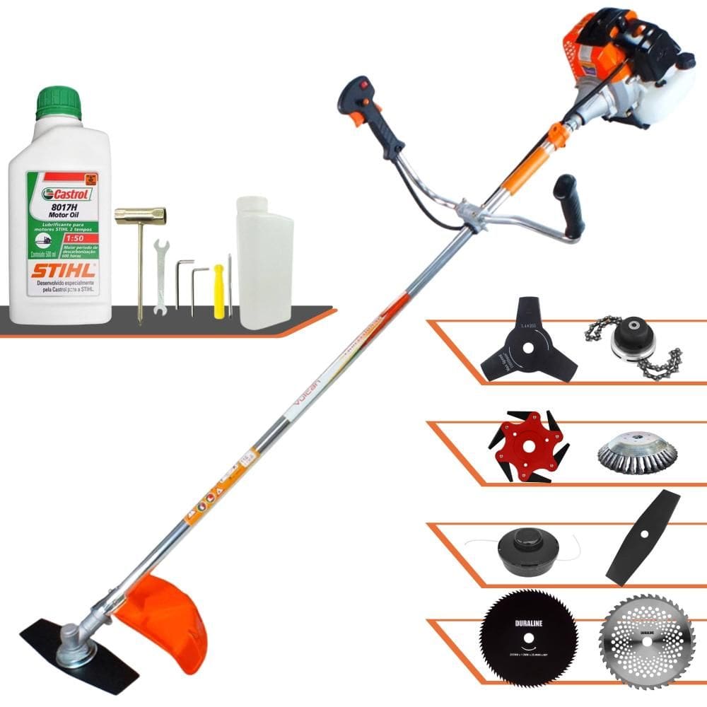 Máquina de Cortar Grama Lateral À Gasolina Vulcan VR430S 43cc 1,7HP de Potência 10.000rpm Roçadeira Completa Com 8 Opções de Cortes + ÓLEO STIHL 8017