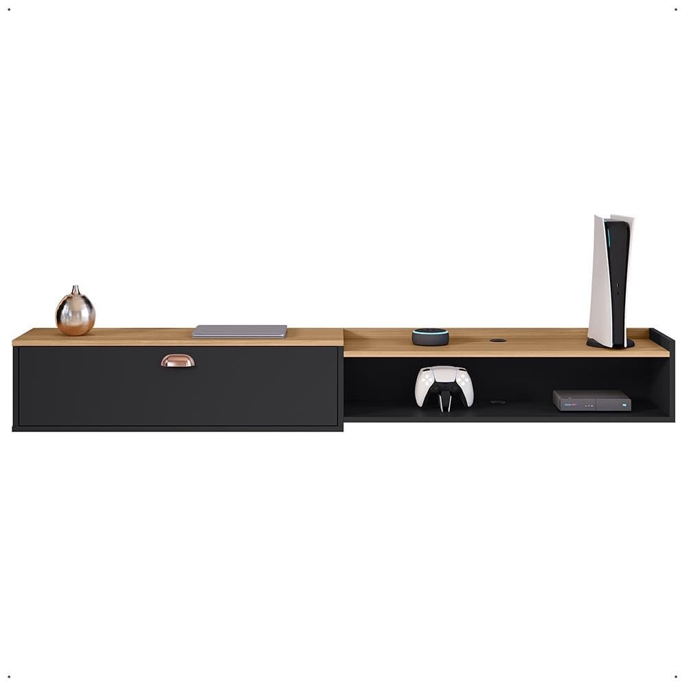 Rack Suspenso 1.8 Estante Home Supremo King Tv Smart 55 60 65 70 Pol. 1 Porta Nicho Puxador Concha Sala Quarto - Preto/Hanover - Lojas RPM