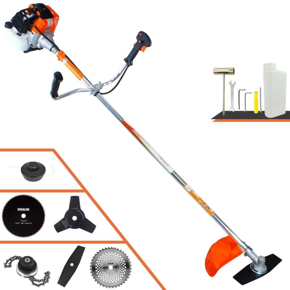 Roçadeira Robusta À Gasolina Vulcan VR430-S 43cc + Lâmina 2 Pontas + Lâmina 3 Pontas + Lâmina 40 Dentes + Lâmina 80 Dentes + Carretel Nylon + Trimmer