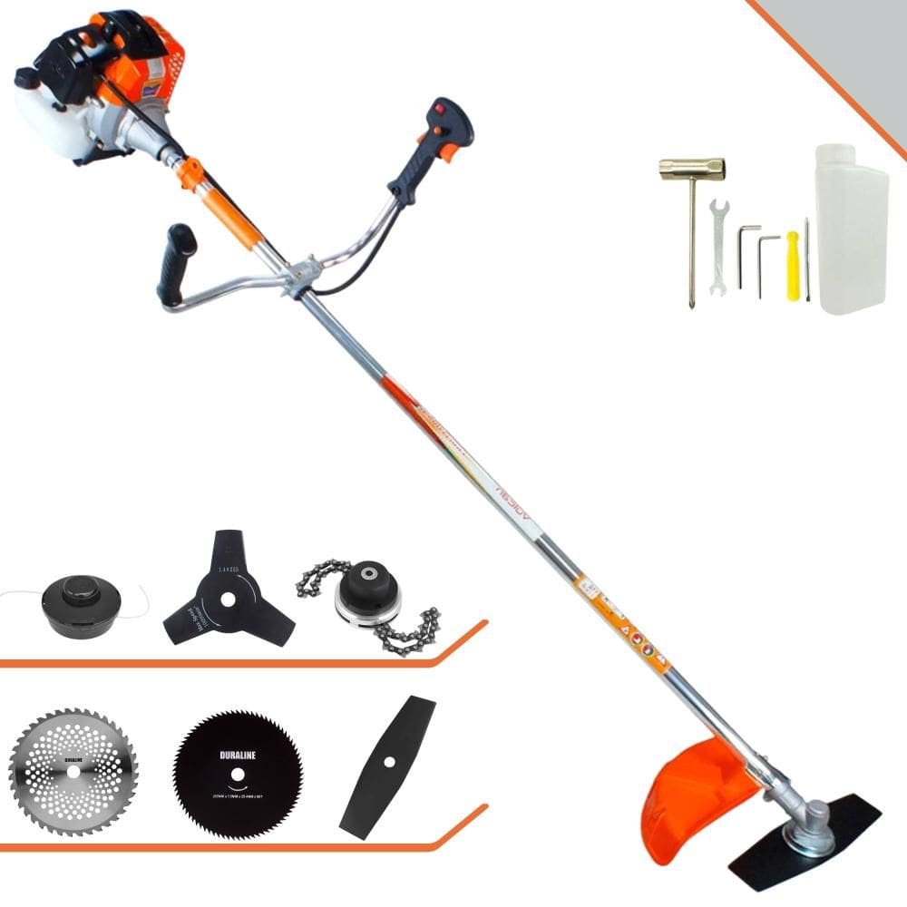 Roçadeira À Gasolina Vulcan VR430S 43cc  2T 1,7HP Com 6 Opções de Corte Com Carretel + Facas 2 Pontas + 3 Pontas + 40 Dentes + 80 Dentes + Trimmer