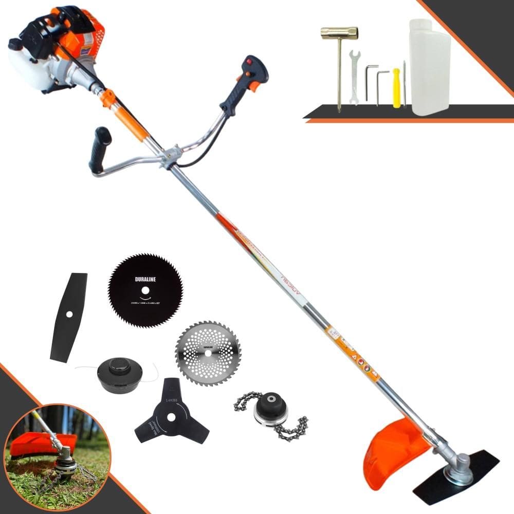 Roçadeira Robusta Vulcan VR430-S À Gasolina 2T 1,7HP 43cc 10.000rpm + Kit Extra de Faca 3 Pontas, Faca 40 Dentes de Vídea, Faca 80 Dentes e Trimmer
