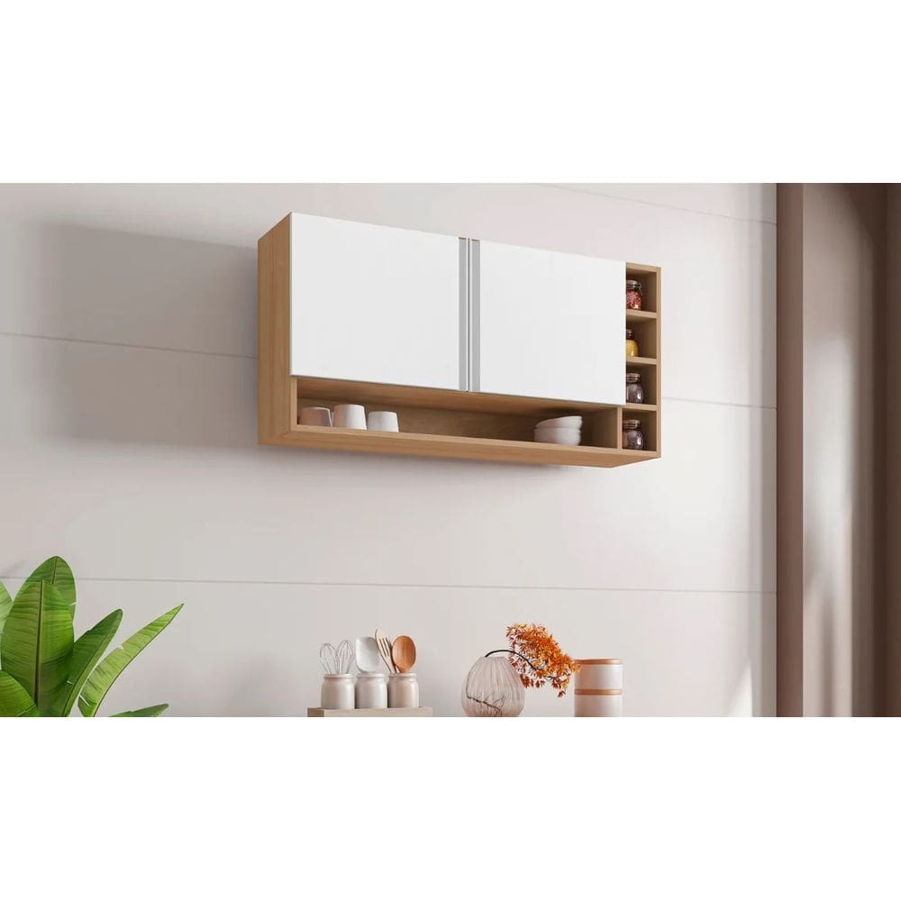 Armário Aéreo Multiuso Vanessa 105cm Amêndoa/Branco 2 Portas - AJL Móveis