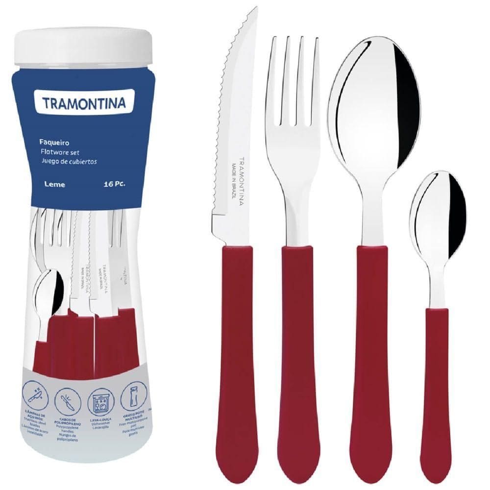 Faqueiro Leme Com 16 Peças Vermelho - 23198717 - Tramontina