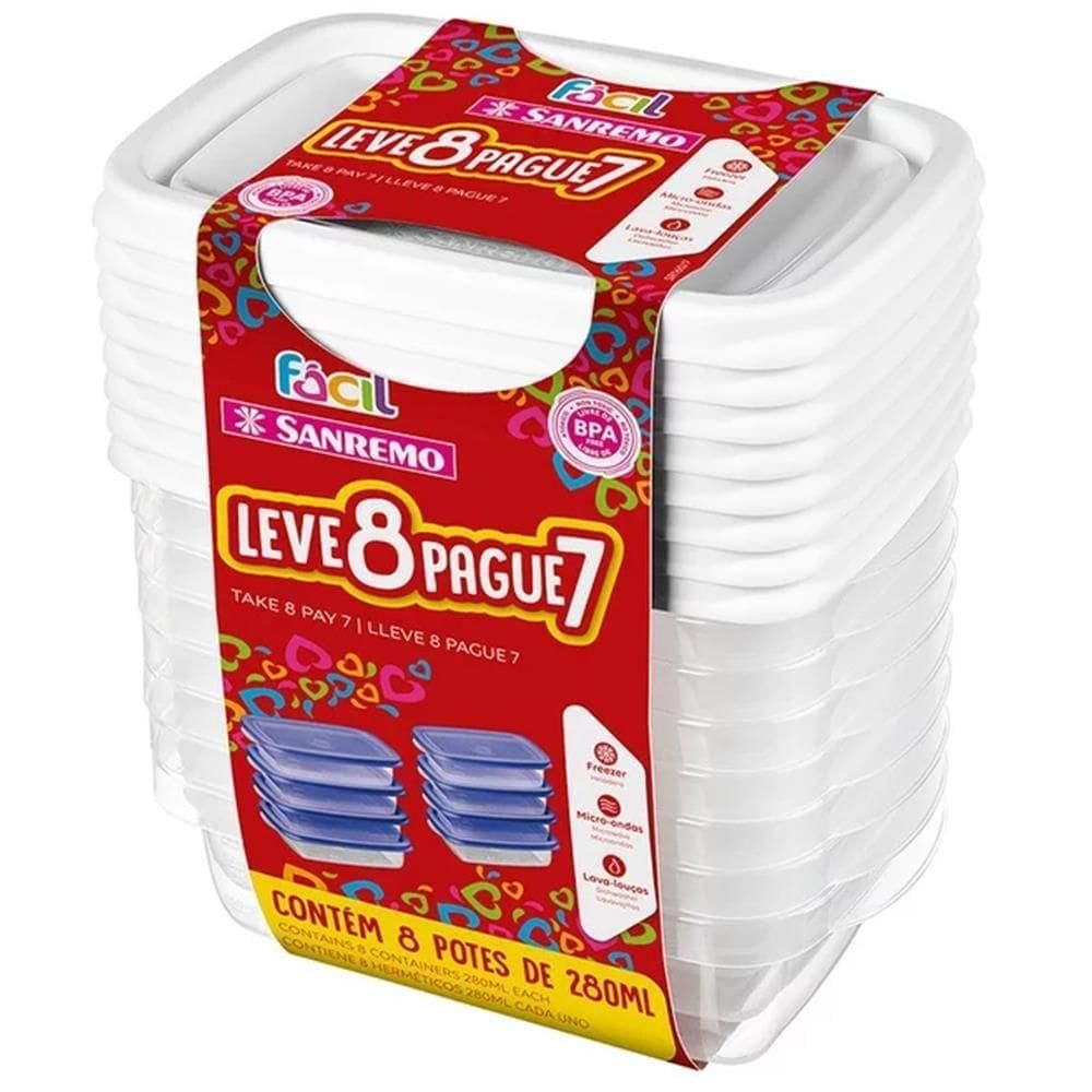 Conjunto De Potes 280ml Leve 8 Pague 7 Cores - Sr160-7 - Sanremo Leve 8 Pague 7 280ml Sanremo Sr160-7
