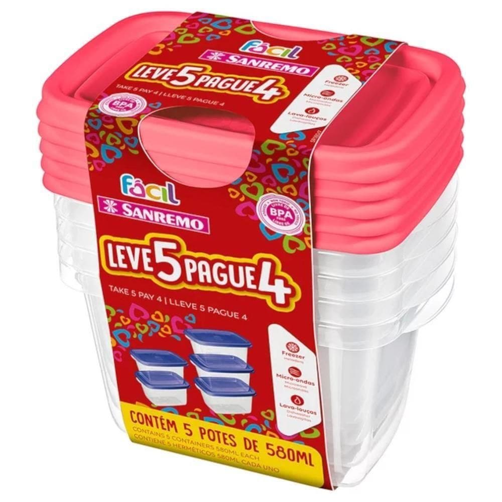 Conjunto De Pote Leve 5 Pague 4 Cores 580ml - Sr180-7 - Sanremo Leve 5 Pague 4 580ml Sanremo Sr180-7