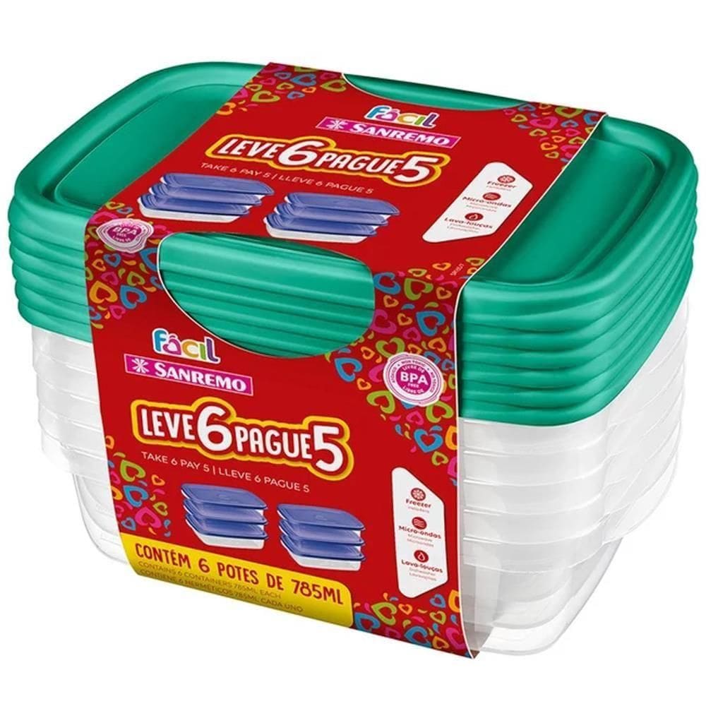 Conjunto De Potes 785ml Leve 6 Pague 5 Cores - Sr165-7 - Sanremo Leve 6 Pague 5 785ml Sanremo Sr165-7