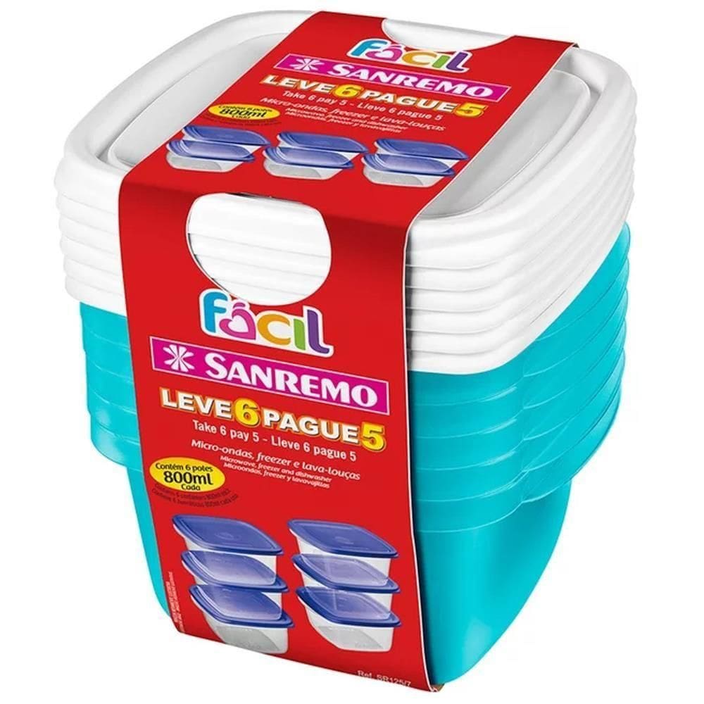 Conjunto De Potes 800ml Leve 6 Pague 5 Cores - Sr125-7 - Sanremo Leve 6 Pague 5 800ml Sanremo Sr125-7