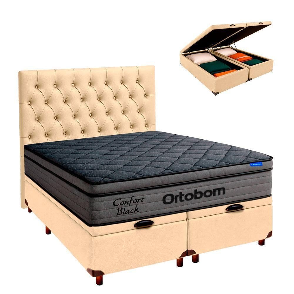 Baú Begetiza + Cabeceira +colchão King Confort Black Ortobom