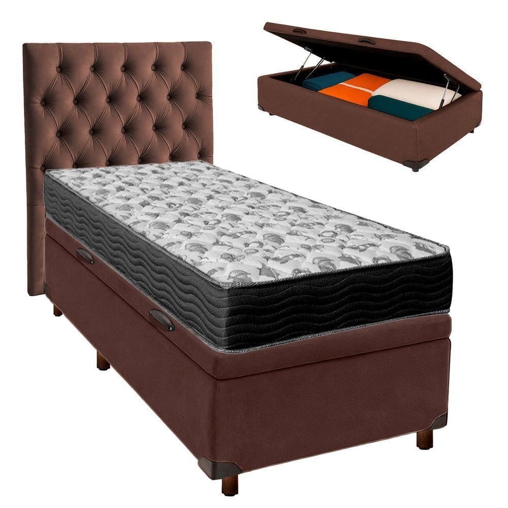 Kit Cama Box Bau + Cabeceira + Colchão Solteiro D33 - Iso100 - Ortobom