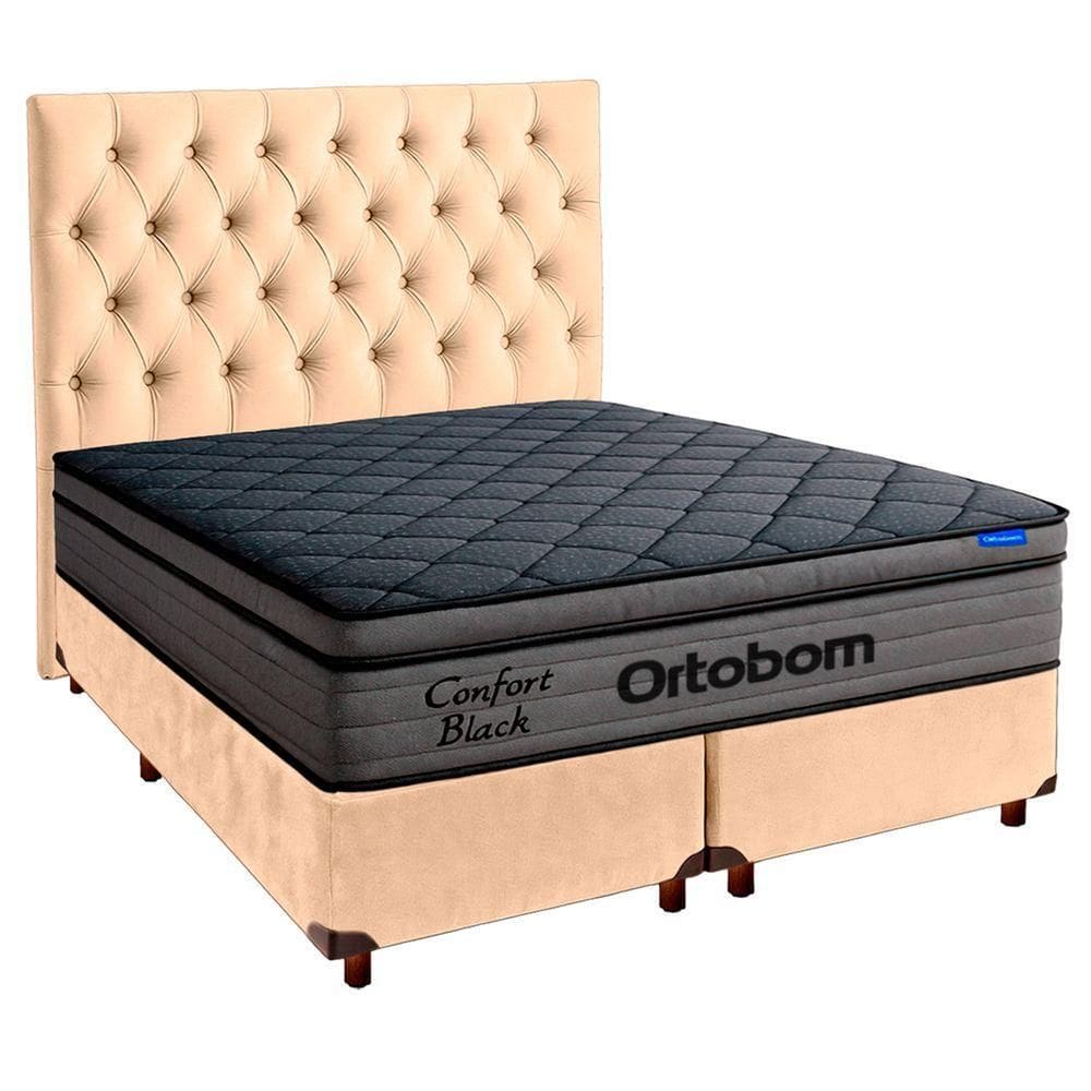 Box Perola + Cabeceira + Colchão Queen Confort Black Ortobom