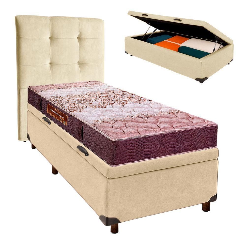 Kit Cama Box Bau + Cabeceira + Colchão Solteiro D26 - Ortophedic - Sankonfort