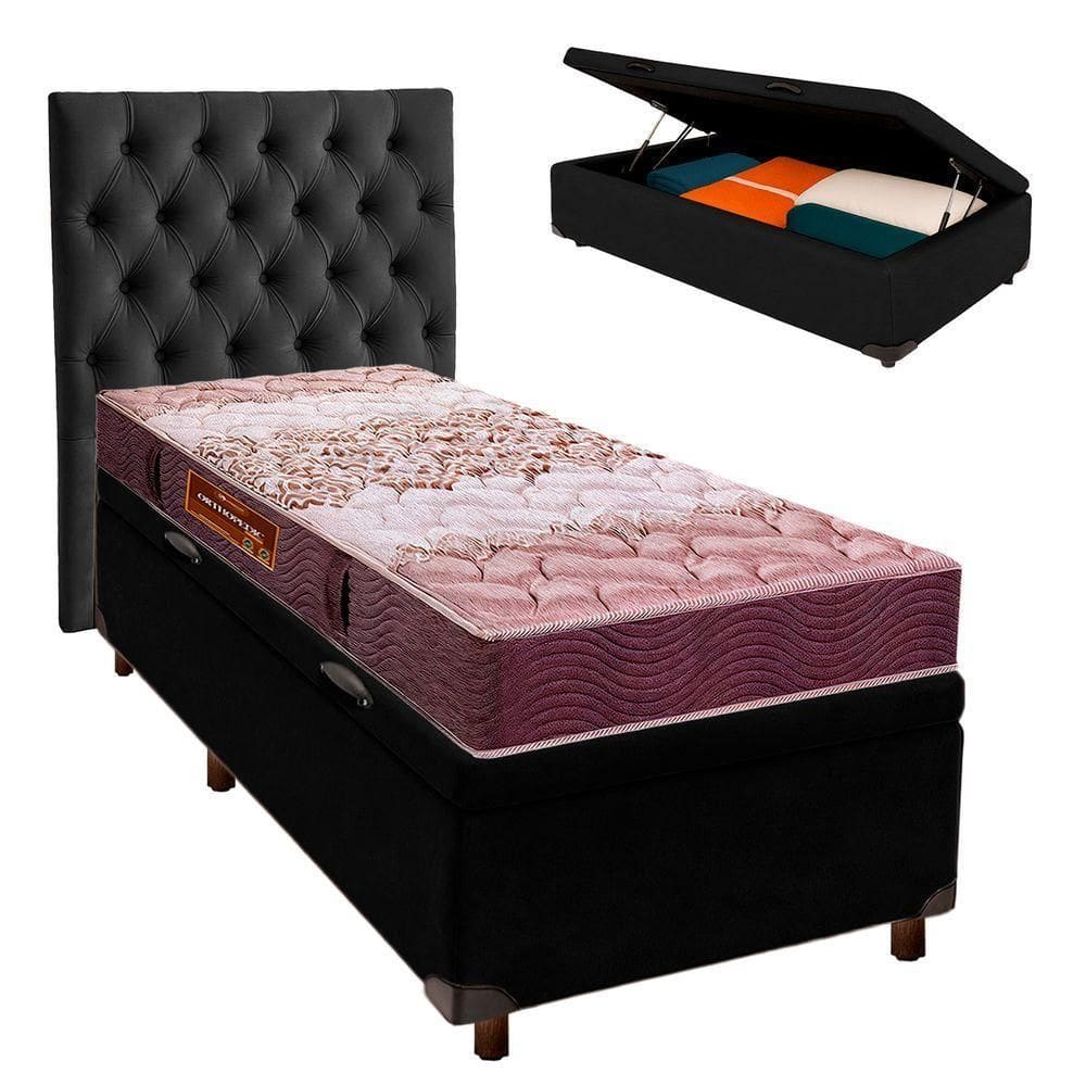 Kit Cabeceira + Cama Box Bau + Colchão Solteiro D26 Ortophedic Sankonfort