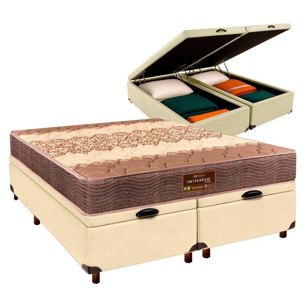 Conjunto Cama Box Bau Blindado Casal + Colchão D26 Ortophedic Sankonfort