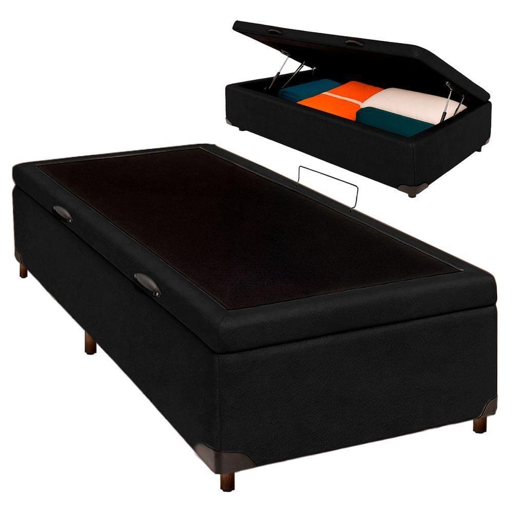 Cama Box Bau Solteiro Blindado Nature Preto 88x188