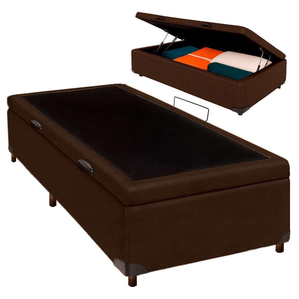 Cama Box Bau Solteiro Blindado Nature Marrom 88x188