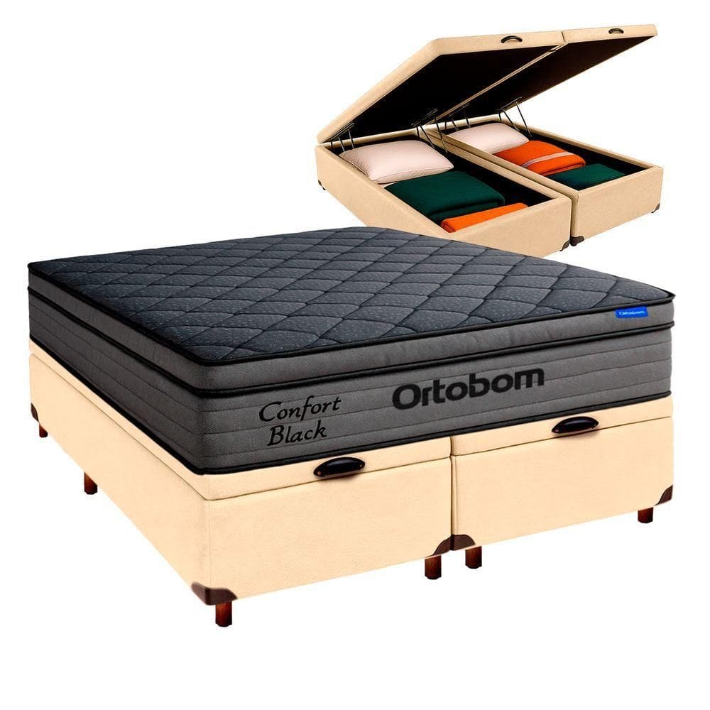 Cama Box Bau Begetiza+colchão Casal Confort Black Ortobom