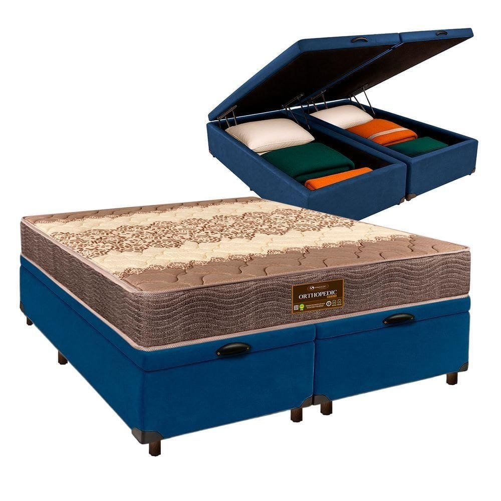 Conjunto Cama Box Bau Blindado Queen + Colchão D26 Ortophedic Sankonfort