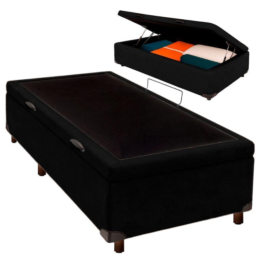 Cama Box Bau Solteiro Blindado Nature Preto 88x188