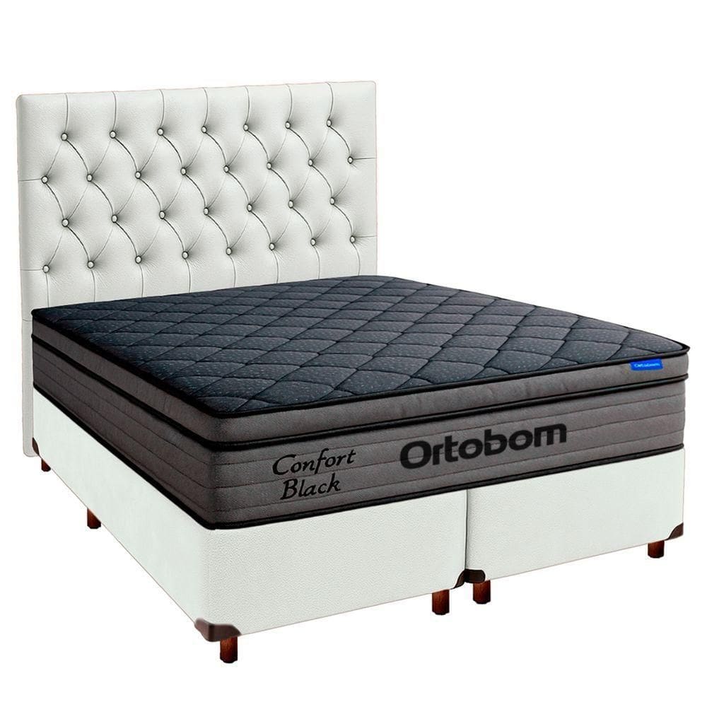 Cama Box Branco+cabeceira+colchão King Confort Black Ortobom