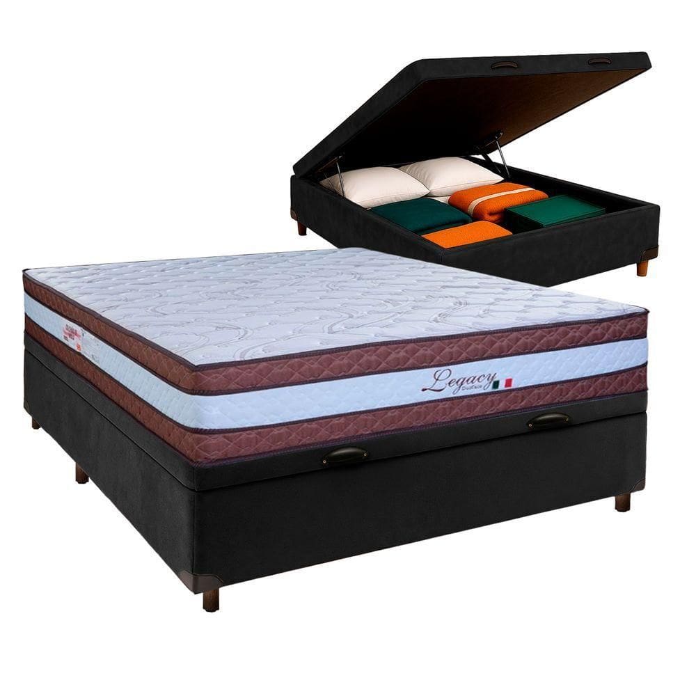 Colchão Casal Molas Ensacadas + Bau Preto - Legaccy Paropas