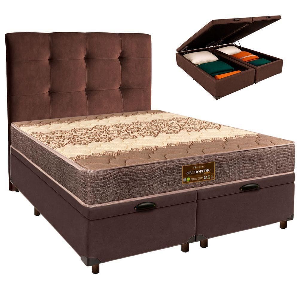 Cama + Bau Blindado E Colchão D26 Queen - Ortophedic Sankonfort + Cabeceira