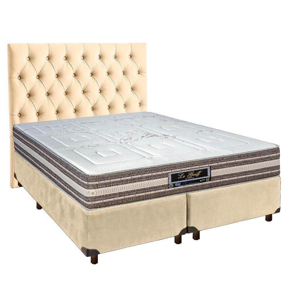 Cama + Box Blindado E Colchão Molas Ensacadas Casal - Legriff Sankonfort + Cabeceira