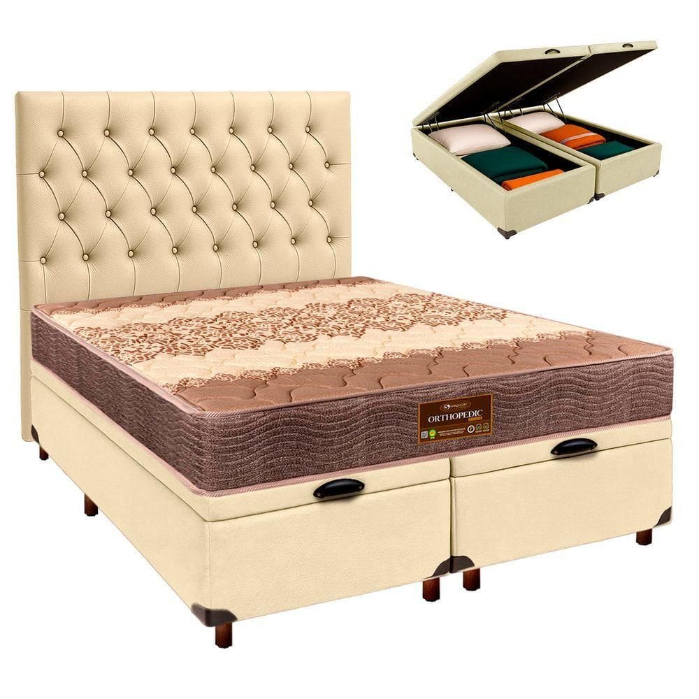 Kit Cama Box Bau + Cabeceira + Colchão Casal D26 - Ortophedic - Sankonfort