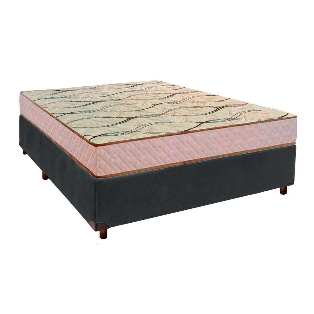 Conjunto Cama Box Azul Casal + Colchão D33 Maxsono Paropas