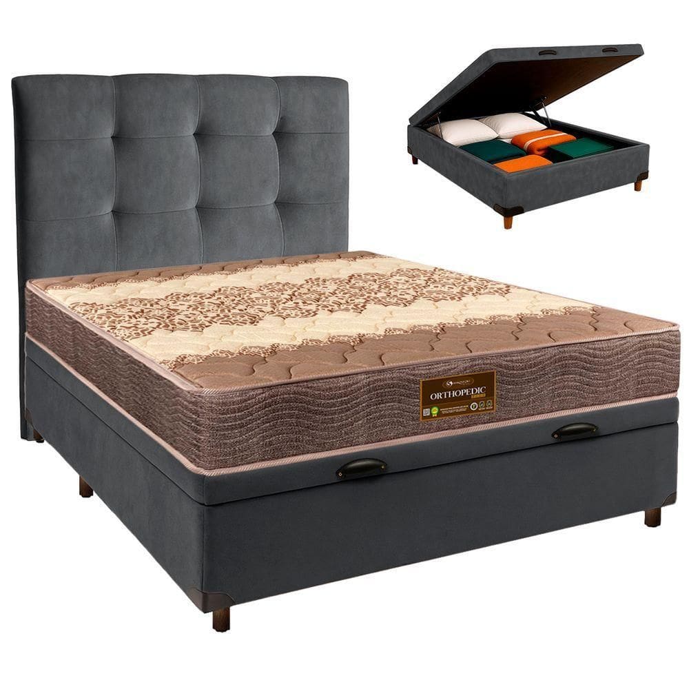 Kit Cabeceira + Cama Box Bau + Colchão Casal D26 Ortophedic Sankonfort