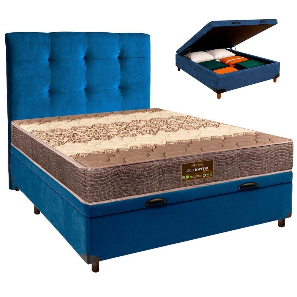 Cama + Bau Blindado E Colchão D26 Casal - Ortophedic Sankonfort + Cabeceira