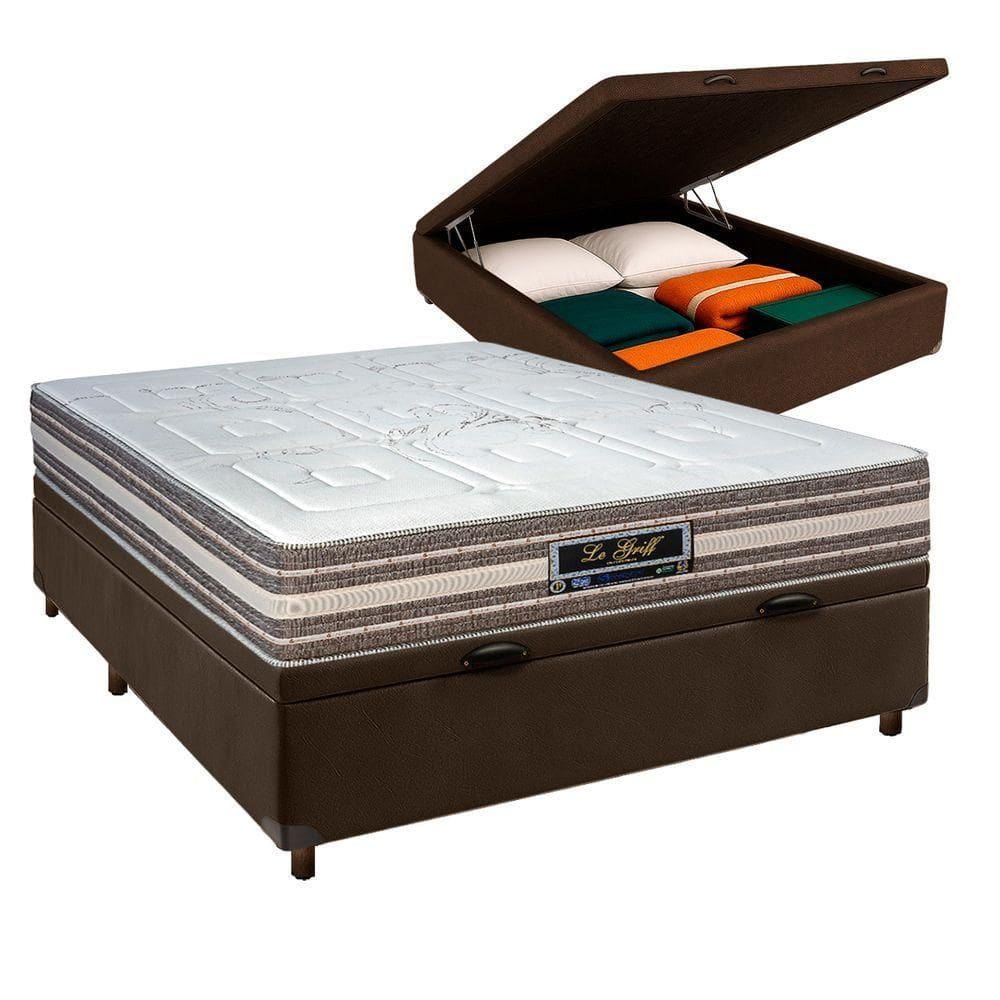 Colchão Casal Molas Ensacadas + Bau Marrom - Legriff Sankonfort