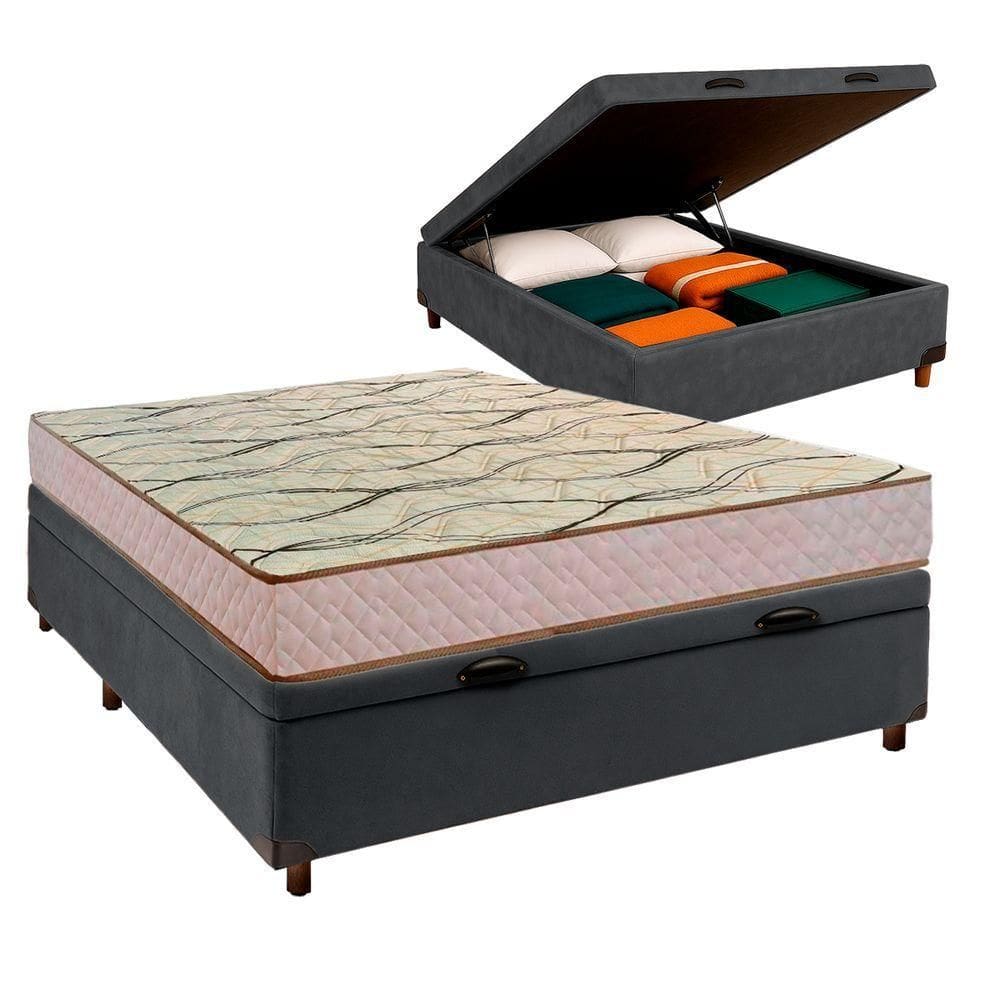 Cama Box Bau Cinza Casal + Colchão D33 Maxsono Paropas
