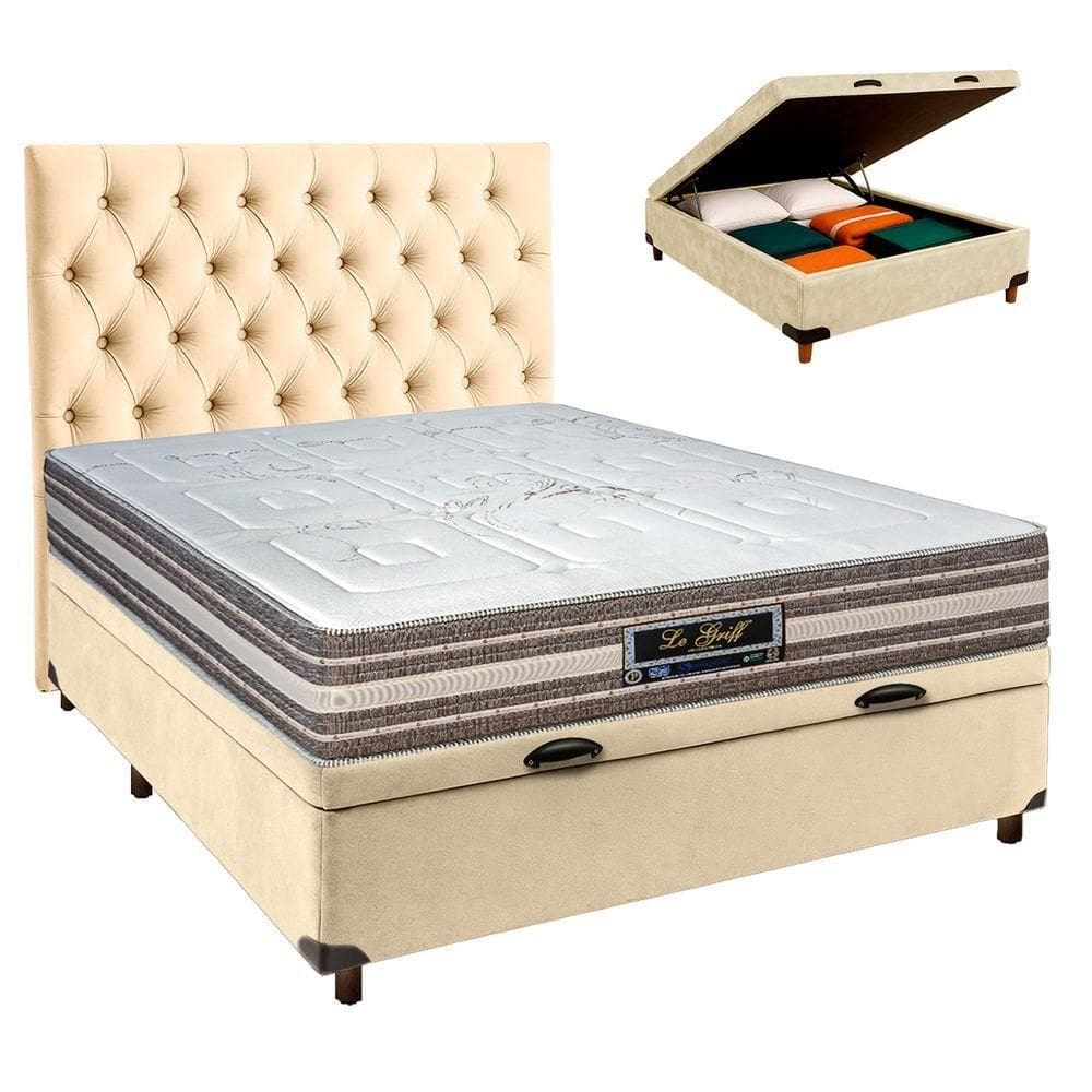 Kit Cabeceira + Cama Box Bau + Colchão Casal Molas Ensacadas Legriff Sankonfort