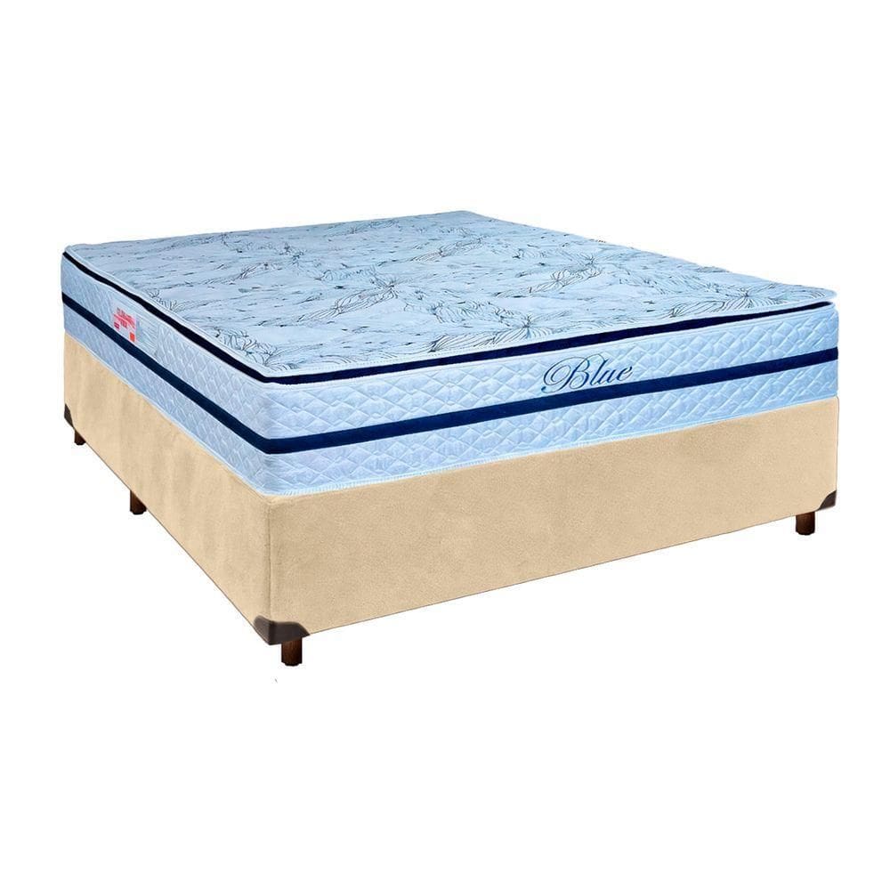 Colchão Casal Molas Ensacadas + Box Perola - Blue Paropas