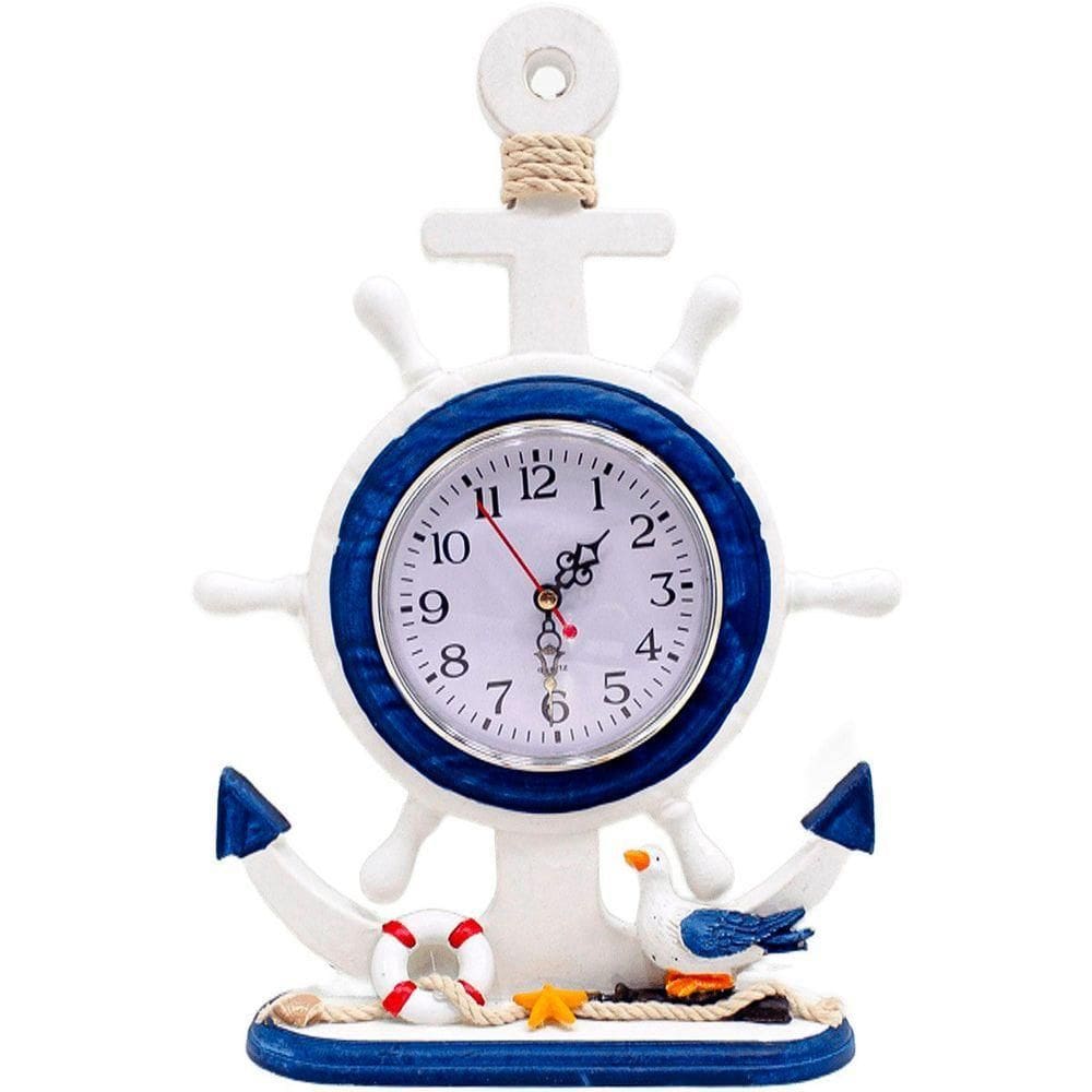 Relógio Decorativo Mesa Ancora Timão Náutico Marítimo 34cm