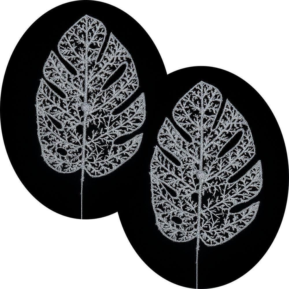 Folhas Flores Enfeite Natalino Gliter Prata 35cm Kit 8pçs