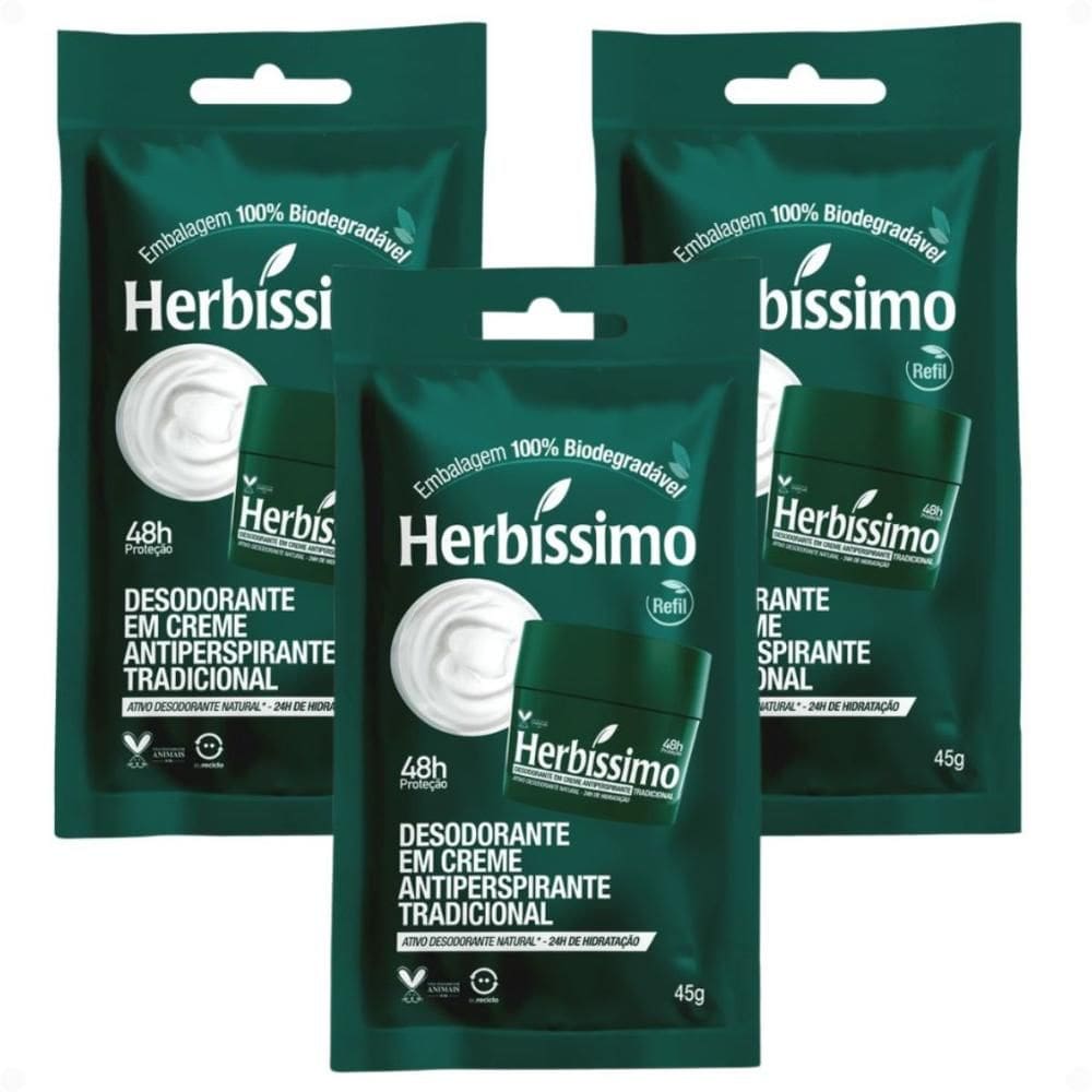 Kit Herbíssimo Refil Tradicional: 3 Desodorantes Cremes Antiperspirantes 45g