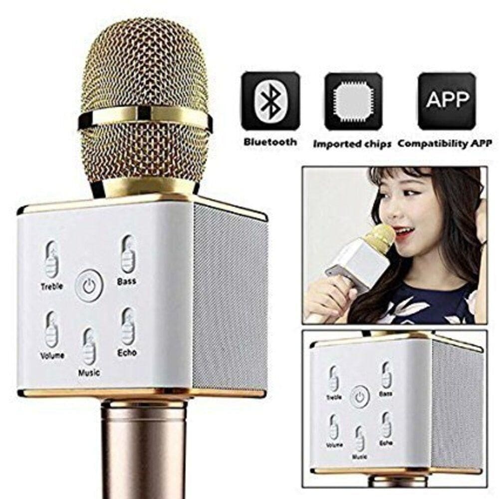 Microfone Bluetooth Karaokê The Voice Portátil Sem Fio Caixa Som Alto Falante Musical Crianças Youtuber Dourado