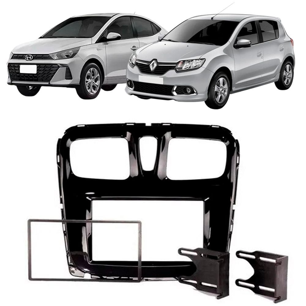 Moldura 2 Din Sandero e Logan 2015 à 2024 Preta Painel Central Multimidia Mp5 Som Dvd Expex Epx 481