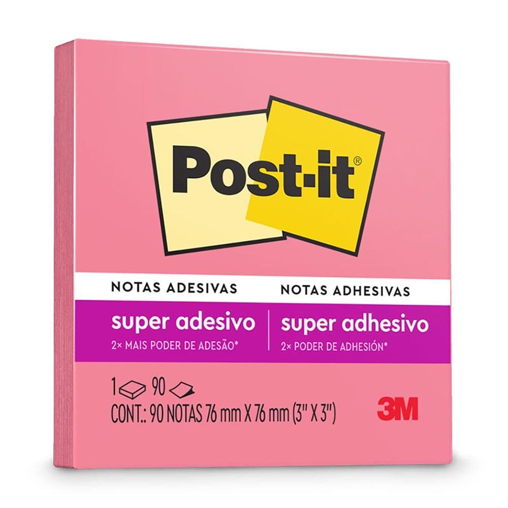 Bloco de notas Post it rosa tropical 76x76mm 90 fls 3M