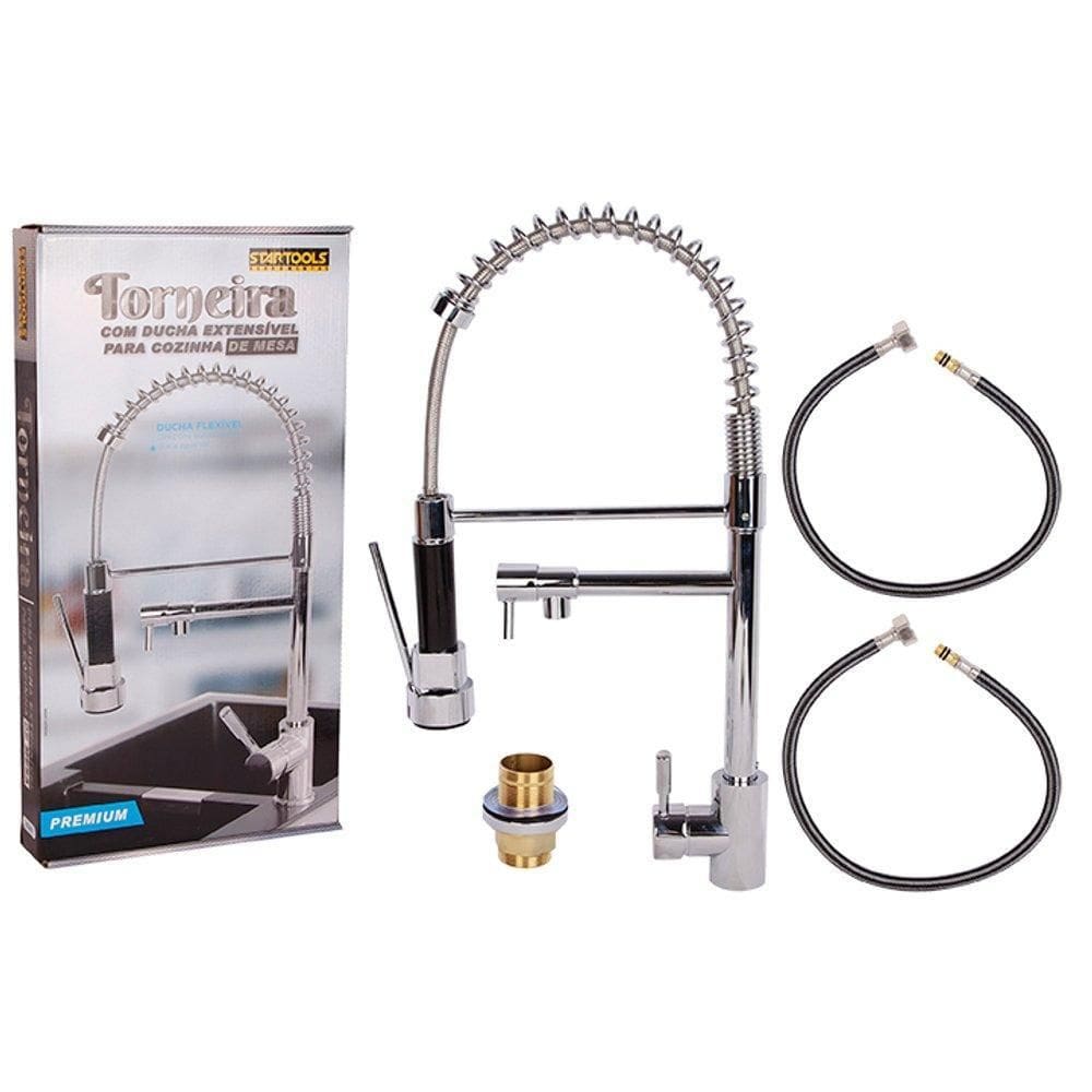 Torneira De Mesa Com Ducha Extensível Para Cozinha 51,5Cm - Inox