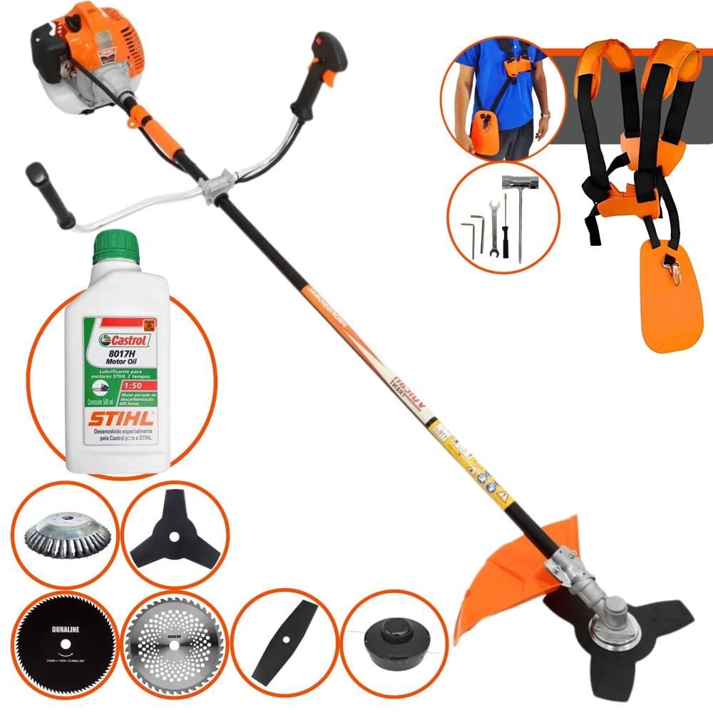 Aparador de Grama Profissional À Gasolina Vulcan VR520H 52cc 2,5HP 10.000rpm Roçadeira Multifuncional Lateral Com 6 Opções de Cortes + ÓLEO STIHL 2T