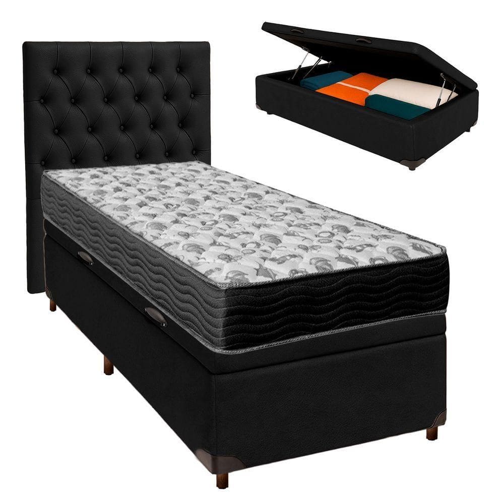 Cama Box Bau + Colchão Solteiro Ortobom D33 Iso100 + Cabeceira Estofada