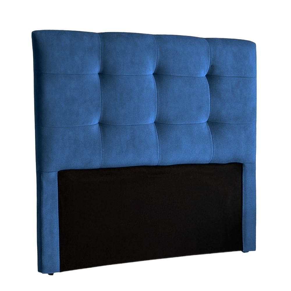 Cabeceira Estofada Casal Alice Nature Veludo Azul 138x136