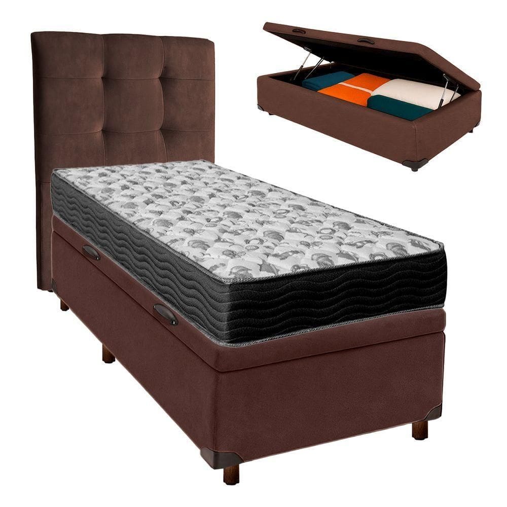 Kit Cabeceira + Cama Box Bau + Colchão Solteiro D33 Iso100 Ortobom