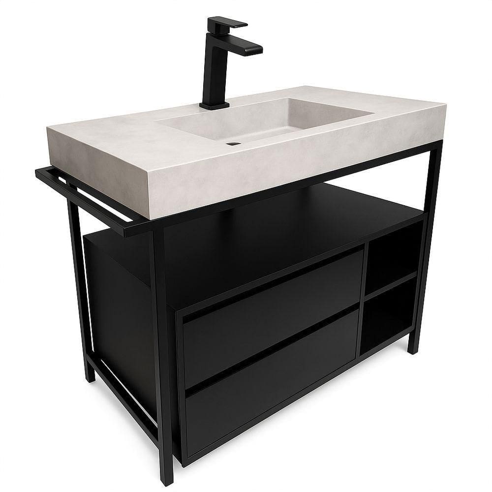 Gabinete Banheiro Ferro Steel Wood 80x45cm Concreto